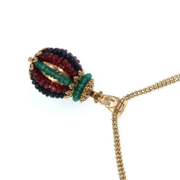 Estate 14k Gold & Gemstones Ball Pendant Chain - Picture 4 of 5